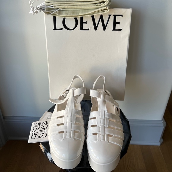 LOEWE Rubber Wedge Platform Fisherman Sandals: optic white - Picture 4 of 13